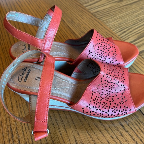 Clarks Zia Graze Platform Women's Orange Leather Cut-Out Sandals Size 11 - Picture 2 of 15